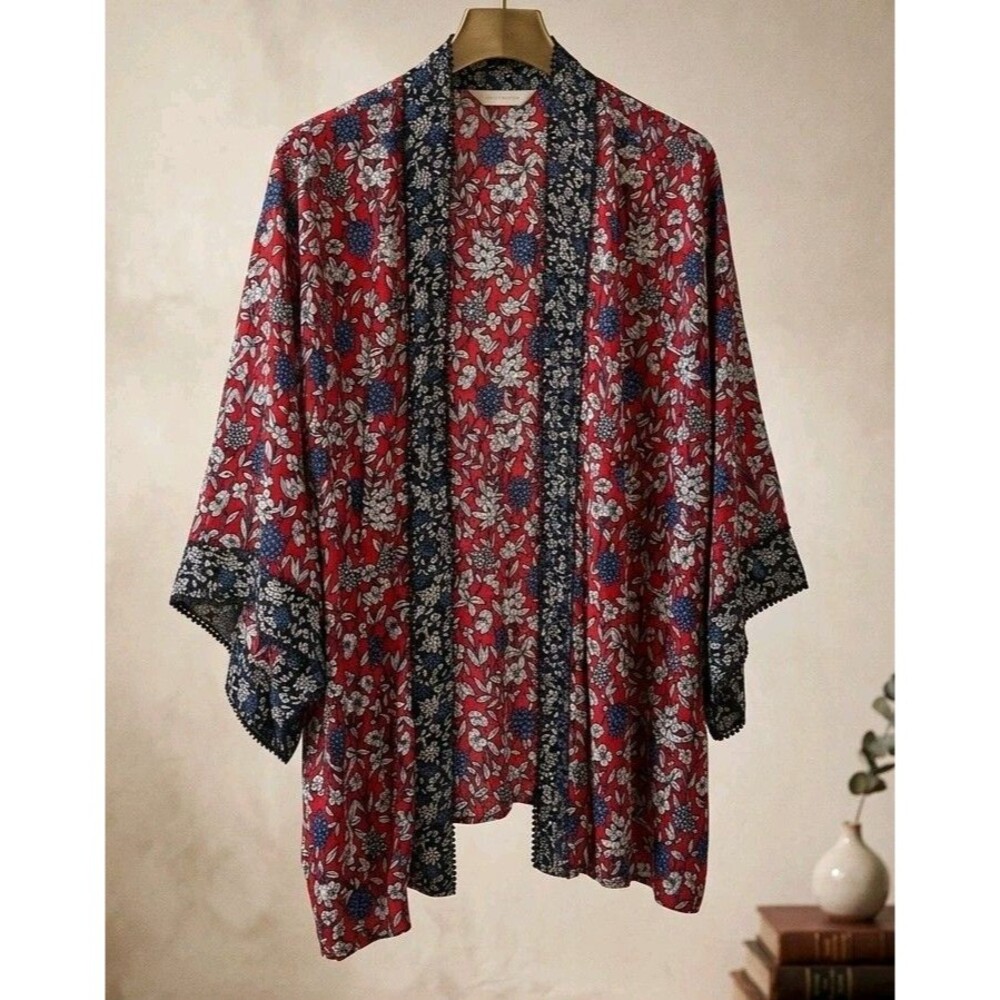 Westport Kimono‎  Womens  Size 3X open-front cropped sleeves  red, navy,white